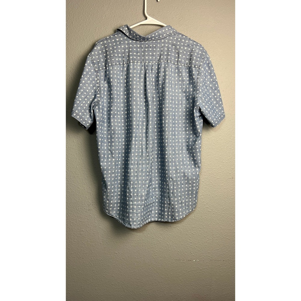 Old Navy Mens Relaxed Fit Short Sleeve Button Down Shirt Blue Geo Diamond Large - Picture 3 of 10
